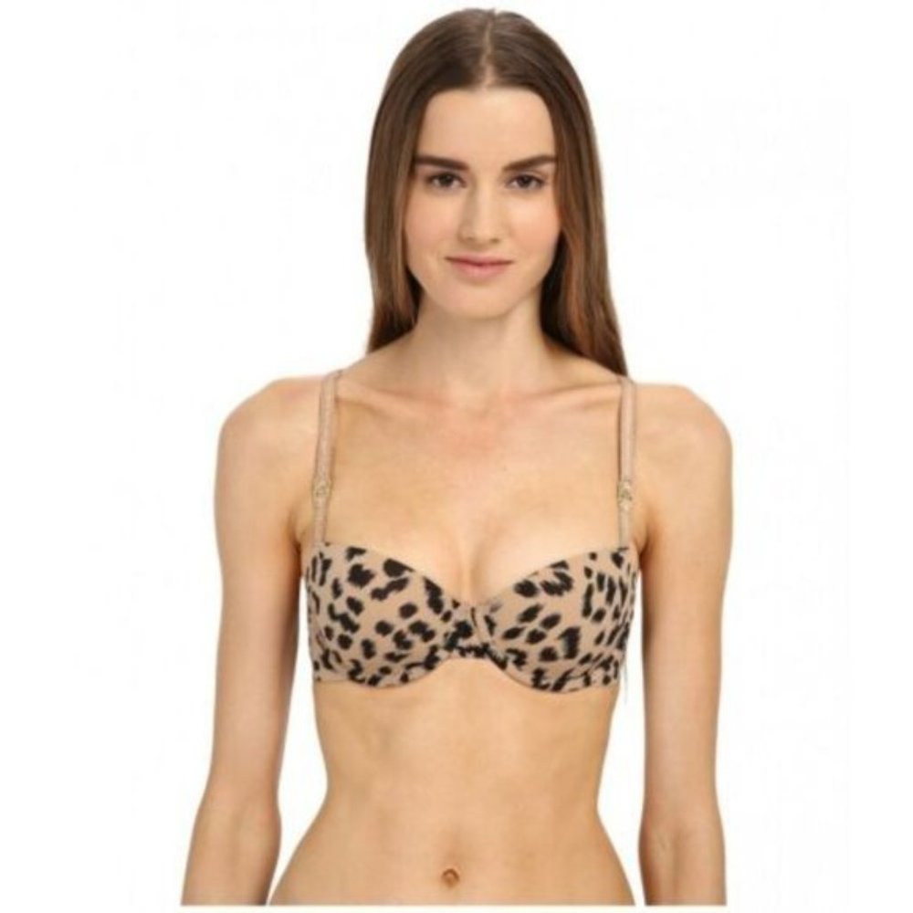 Stella McCartney Black and Beige Leopard Print Bra